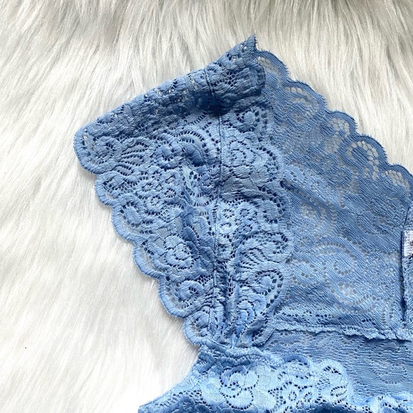 NWT Free People Scallop Edge Lace Crop Bralette Blue Periwinkle Size Small - Picture 3 of 14